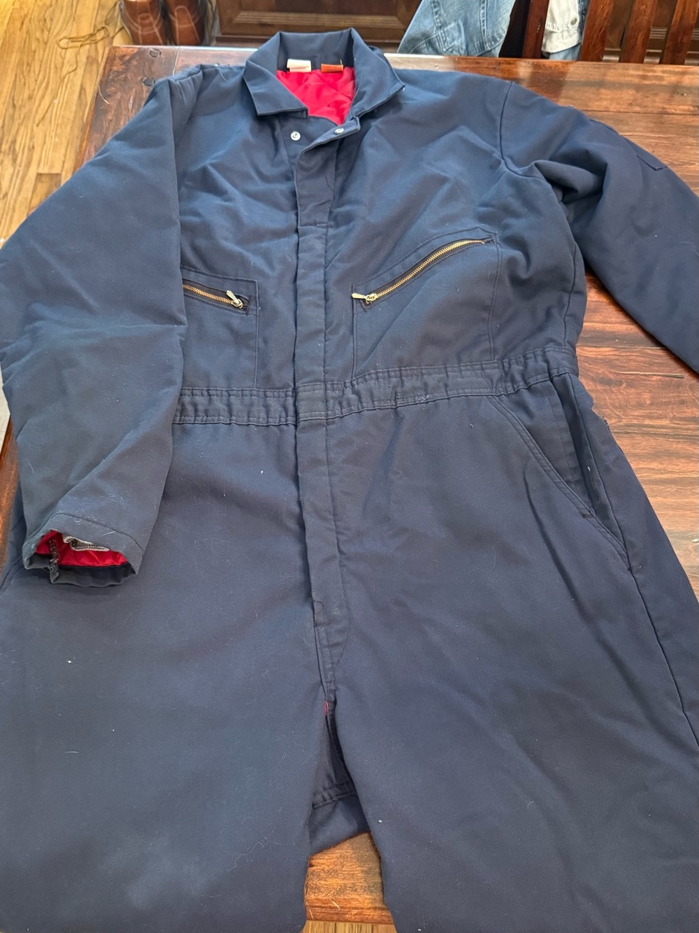 Men's Navy Insulated Puffer Coverall with Red Lining